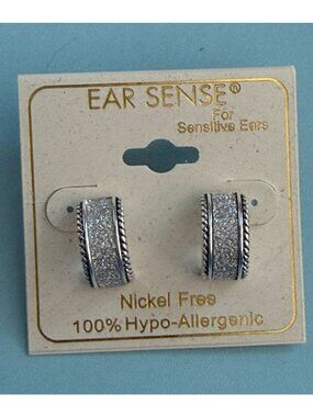 Ear Sense Nickel Free Hypoallergenic Silver Tone Sparkly Finish Earrings-New
